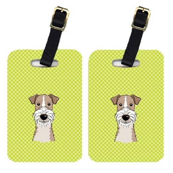 Carolines Treasures Carolines Treasures BB1309BT Pair Of Checkerboard Lime Green Wire Haired Fox Terrier Luggage Tags BB1309BT - main